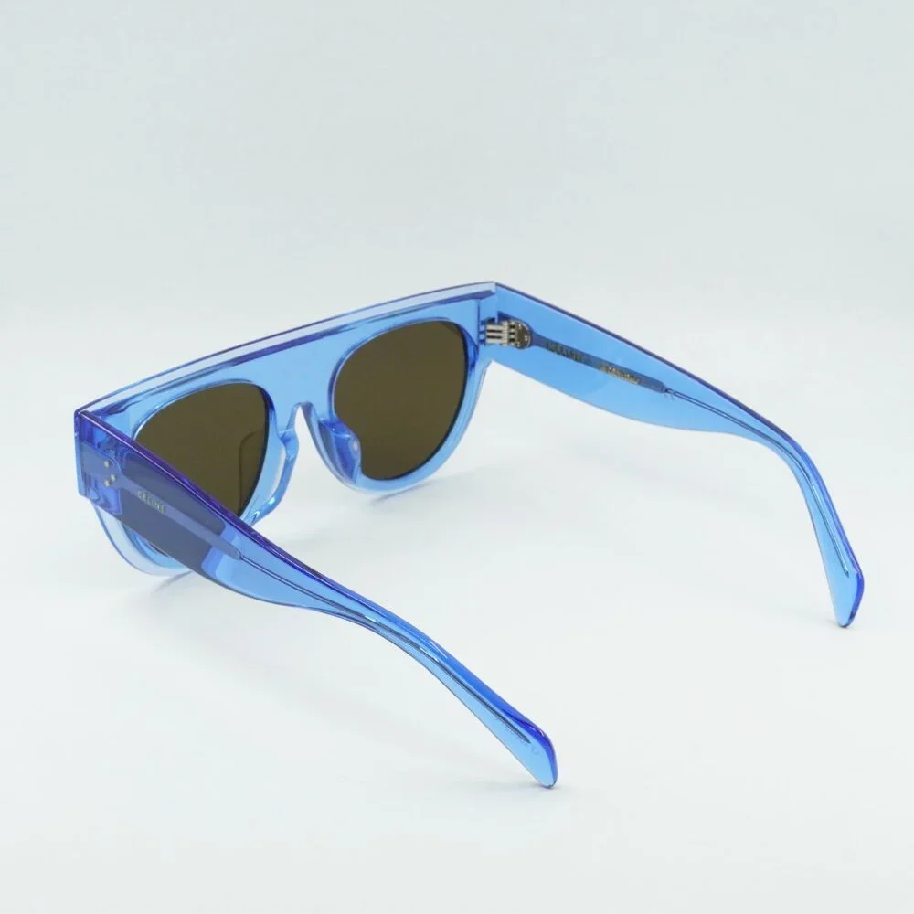 Celine CL40012F 84E Sunglasses Blue Transparent Aviator Frame, Brown Lenses